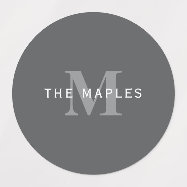 Étiquettes Monogramme et nom gris foncé moderne (Design 1)