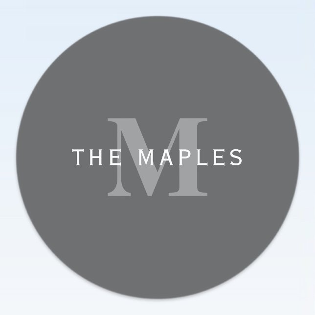 Étiquettes Monogramme et nom gris foncé moderne (Créateur téléchargé)