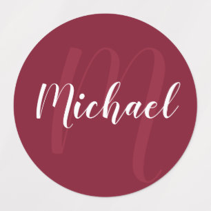 Étiquettes Monogramme et nom personnalisés du script rouge bo