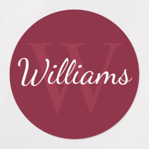 Étiquettes Monogramme et nom personnalisés en rouge bordeaux