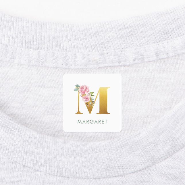 Étiquettes Monogramme Floral Nom Fer vert sur vêtements (Apposé)