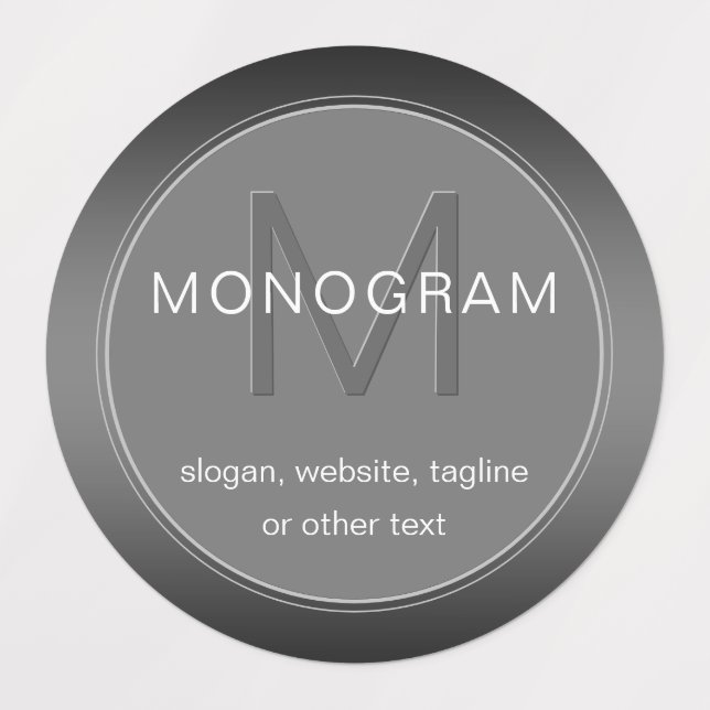 Étiquettes Monogramme gris étanche unique modifiable (Design 1)