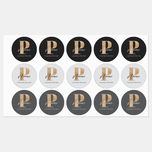 Étiquettes Monogramme moderne Initiale P & Nom Personnalisé (Feuille)