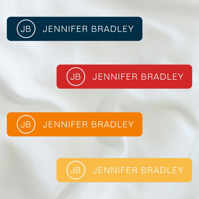 Étiquettes Monogramme Moderne Nom Bleu Rouge Orange Jaune (Créateur téléchargé)
