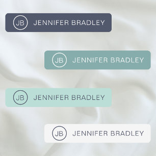 Étiquettes Monogramme Moderne Nom Bleu Sarcelle Menthe Blanc