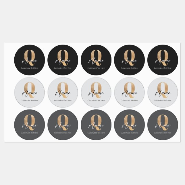 Étiquettes Monogramme moderne Q & Nom initial Personnalisé (Feuille)