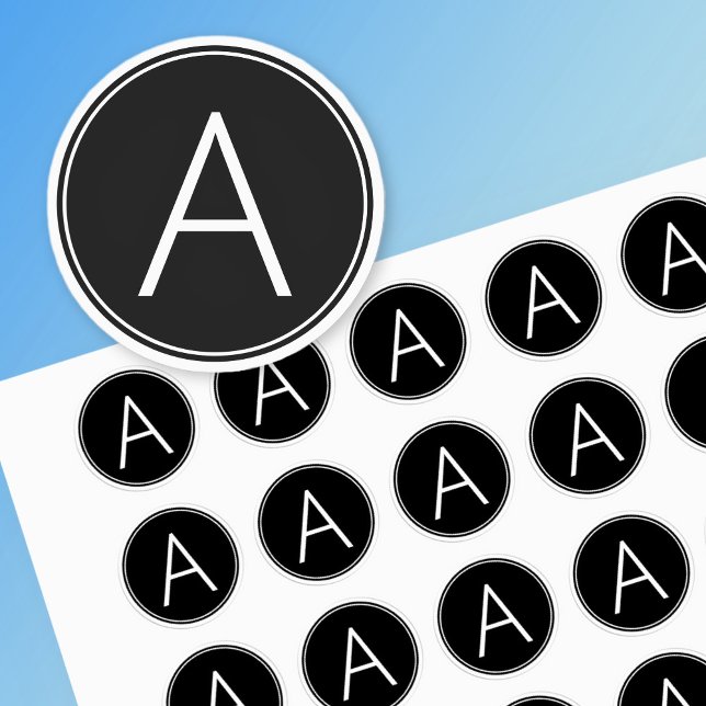 Étiquettes Monogramme noir et blanc moderne (Créateur téléchargé)