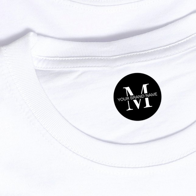 Étiquettes Monogramme noir minimal Vêtements imperméables sim (Minimalist black and white monogram clothing iron on labels)