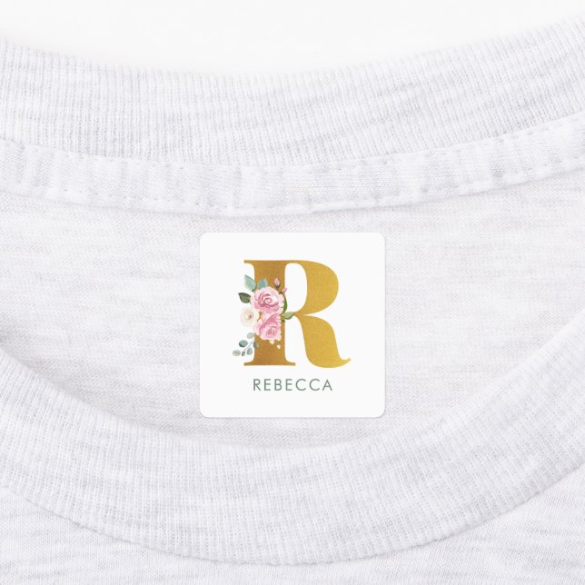 Étiquettes Monogramme rose Nom Floral Fer Sur Vêtements (Apposé)