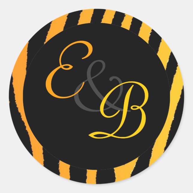 Étiquettes monogrammes à rayures zèbre jaune orang (Devant)