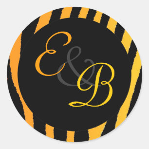 Étiquettes monogrammes à rayures zèbre jaune orang