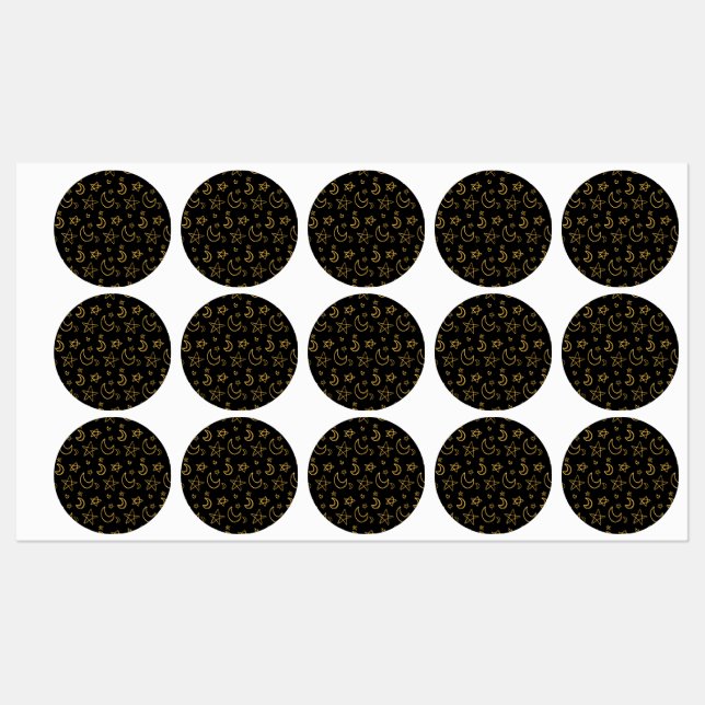 Étiquettes Moons et étoiles Motif or (Feuille)