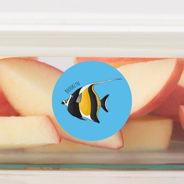 Étiquettes Moorish idol fish cartoon illustration  (Apposé)