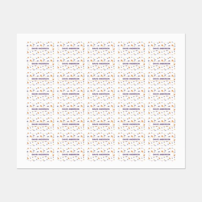 Étiquettes Motif espace ufo orange violet blanc (Feuille)