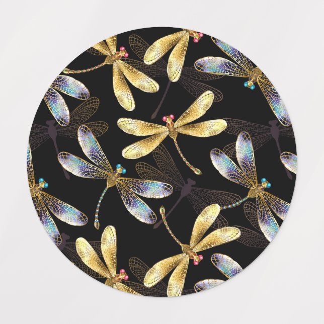 Étiquettes Motif sans couture avec libellules d'or (Design 1)
