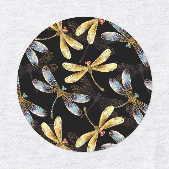 Étiquettes Motif sans couture avec libellules d'or (Design 3)