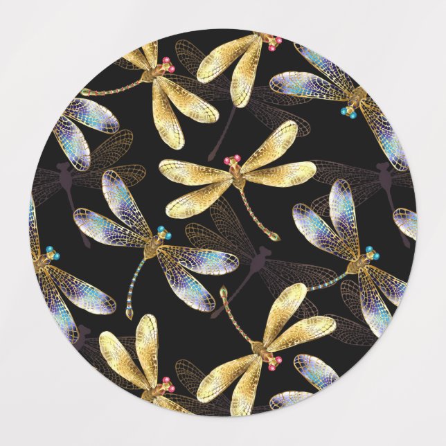 Étiquettes Motif sans couture avec libellules d'or (Design 2)