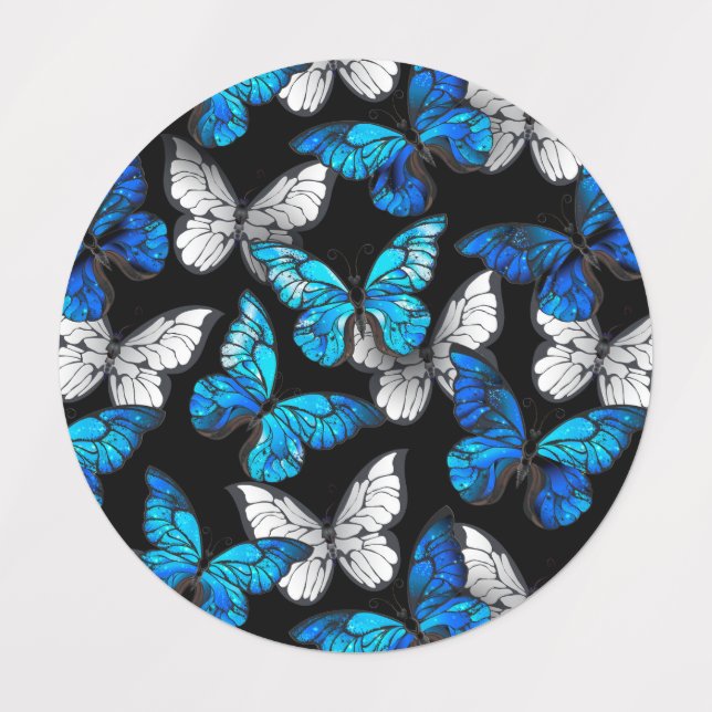 Étiquettes Motif sans couture sombre avec papillons bleus Mor (Design 1)