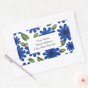 Étiquettes Motifs Fleur Bleu Tiré À La Main