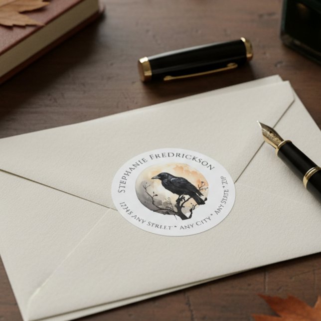 Étiquettes Mystical Raven Moon Art Return Address Labels (Gothic raven moon return address label)