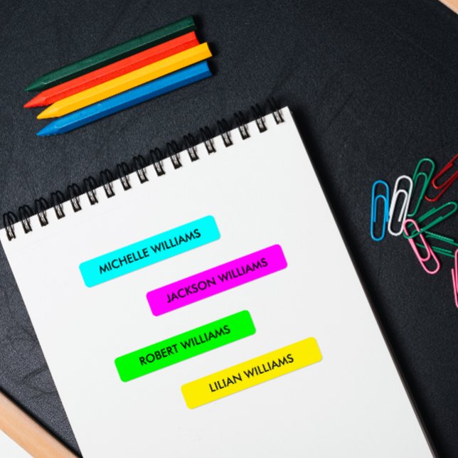 ÉTIQUETTES NEON COULEUR BLEU VERT FUCHSIA JAUNE NOM ENFANTS (Brighten Your Labels  Neon Colors for Food & Drink .Ideal for Baby, Pre-K, and Primary School)