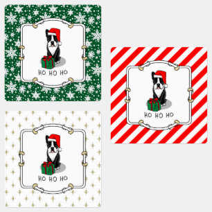Étiquettes Noël Père Noël Boston Terrier (noir) mignonne