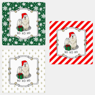 Étiquettes Noël Santa Hat Puli Chien (blanc) Mignonne Drôle