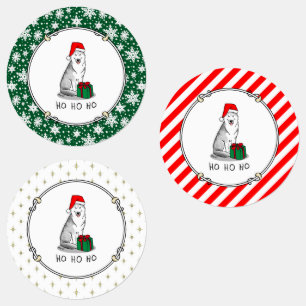 Étiquettes Noël Santa Hat Sibérien Husky (argent) mignonne