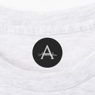 Étiquettes Noir Argent moderne Script Girl Monogramme Nom