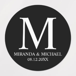 Étiquettes Noir et blanc Élégant Monogramme Mariage Favor Lab