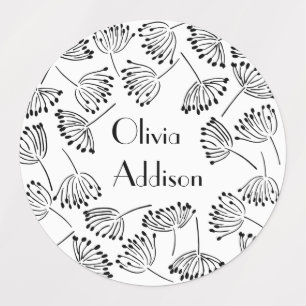 Étiquettes Noir et blanc Nom moderne Floral Dandelion