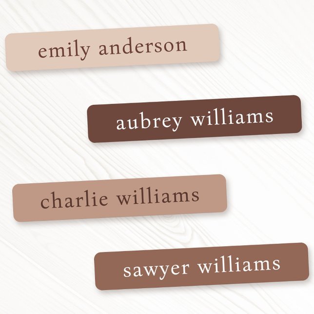 Étiquettes Nom à l'abri de l'eau marron de la motte (Earthy boho brown shade waterproof name labels)
