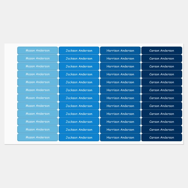 Étiquettes nom bleu pour garçons imperméables  (Feuille)