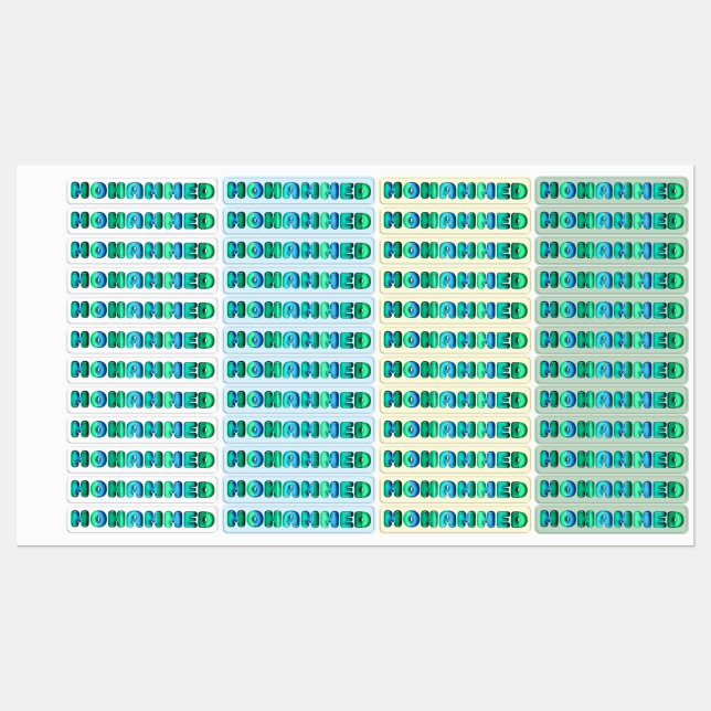 Étiquettes Nom de bébé Mohammed kawaii 3d vêtements optiques (Feuille)