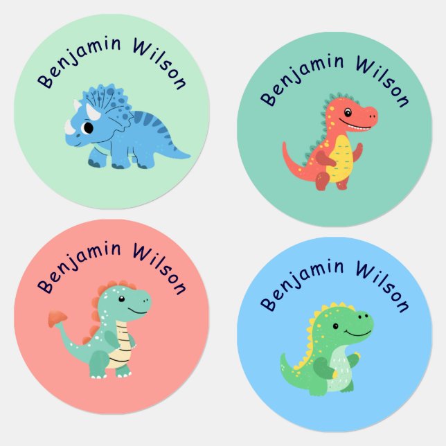 Étiquettes Nom d'enfant personnalisé Cute Dinosaur (Groupe)