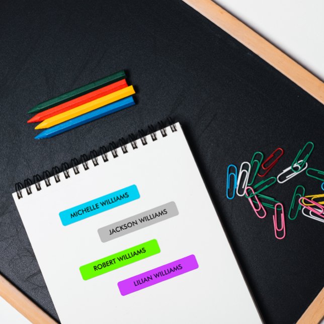 ÉTIQUETTES NOM D'ENFANTS VERT PURPLE EN ARGENT BLEU DE COULEU (Enhance Your Labels with Neon Hues for Food & Beverages. Perfect for Baby, Pre-K, and Primary School)