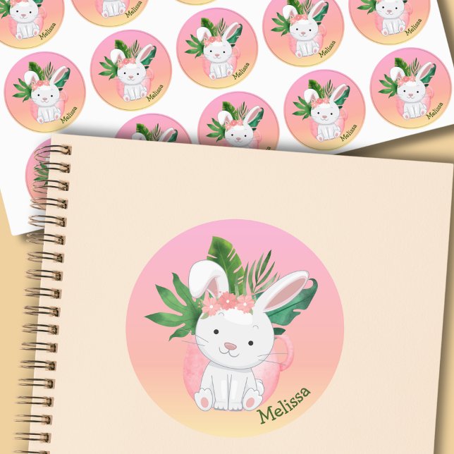 Étiquettes Nom du lapin à fleurs mignonne rose pastel (Créateur téléchargé)