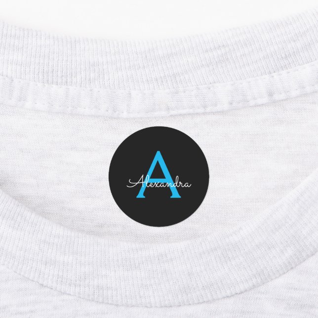 Étiquettes Nom du monogramme de la fille en noir bleu (Apposé)