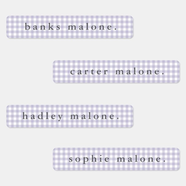 Étiquettes Nom En vichy étanche pourpre (Groupe)