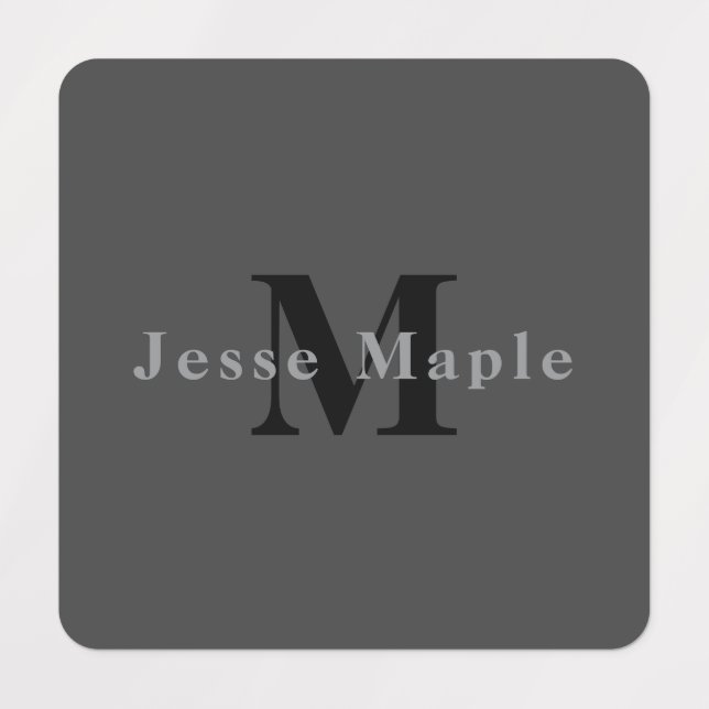 Étiquettes Nom et monogramme | Dark Gray (Design 2)