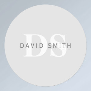 Étiquettes Nom et monogramme modernes Blanc gris clair et f