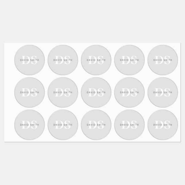 Étiquettes Nom et monogramme modernes | Blanc gris clair et f (Feuille)