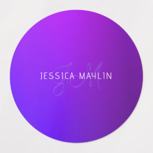 Étiquettes Nom et monogramme modernes de dégradé pourpre