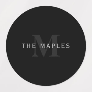 Étiquettes Nom et monogramme modernes   Gris et noir