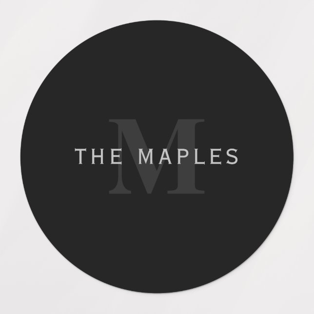 Étiquettes Nom et monogramme modernes | Gris et noir (Design 1)