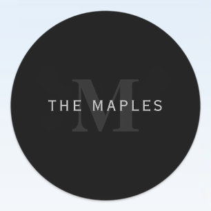 Étiquettes Nom et monogramme modernes   Gris et noir