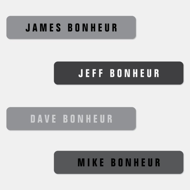 Étiquettes Nom moderne | Vêtements en fer noir et blanc gris (Groupe)