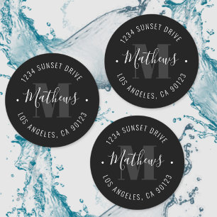 Étiquettes Nom monogramme classique et texte circulaire   Noi