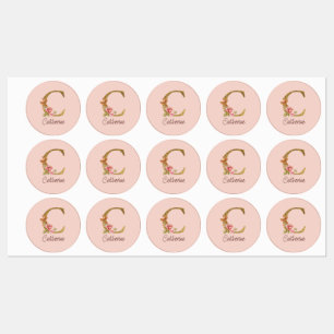 Étiquettes Nom personnalisé Blush Rose Fleur Lettre C Or