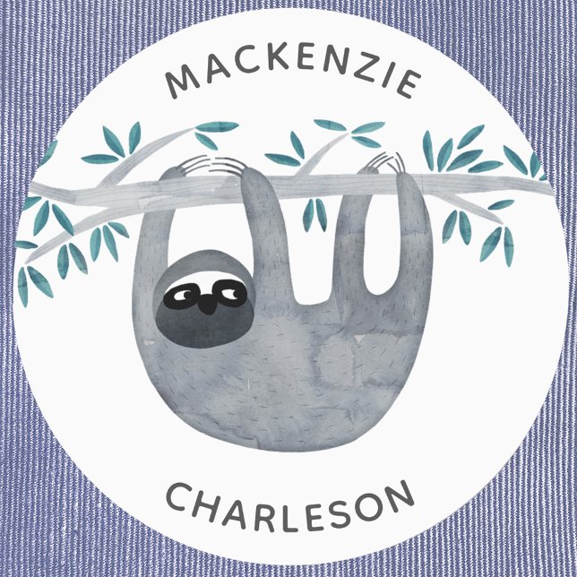 Étiquettes Nom personnalisé du fentes mignonne (Cute sloth name label)